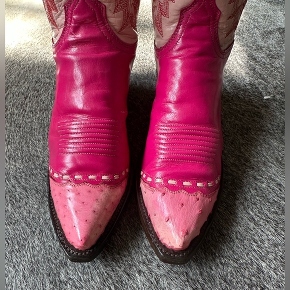 Lucchese 1883 Pink/ light pink ostrich Heeled Boots 7.5 - Picture 7 of 14